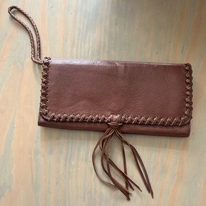 Banana Republic Brown Genuine Leather Snap and Zippered Wallet Wristlet